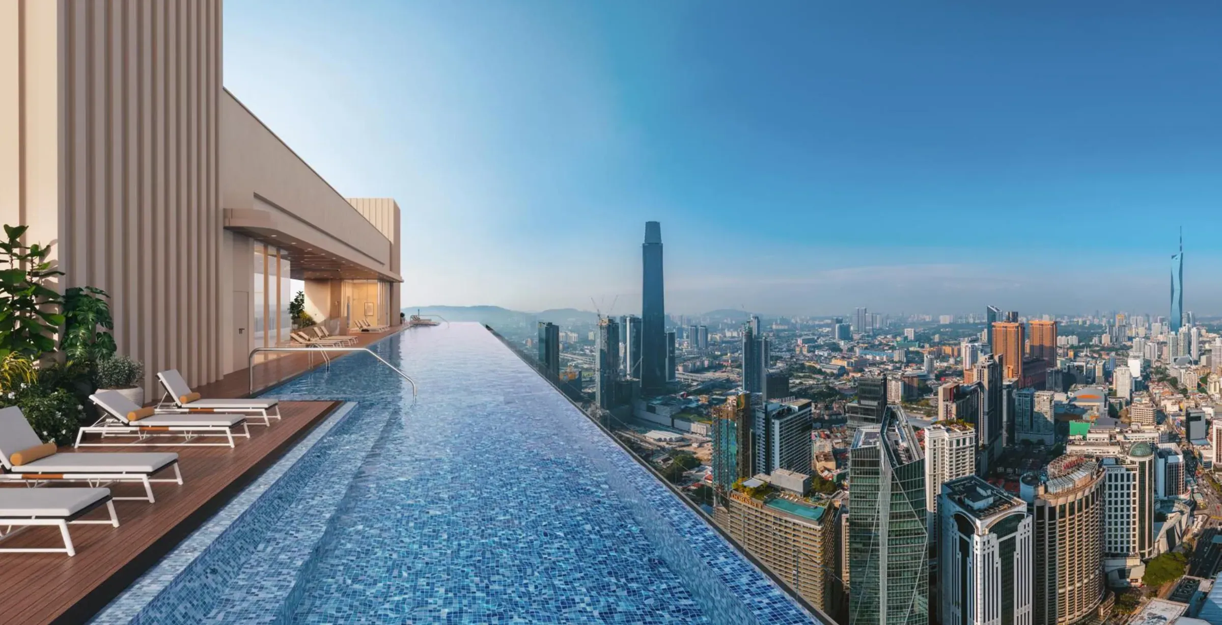 Infinity pool deck looking out over the Kuala Lumpur skyline