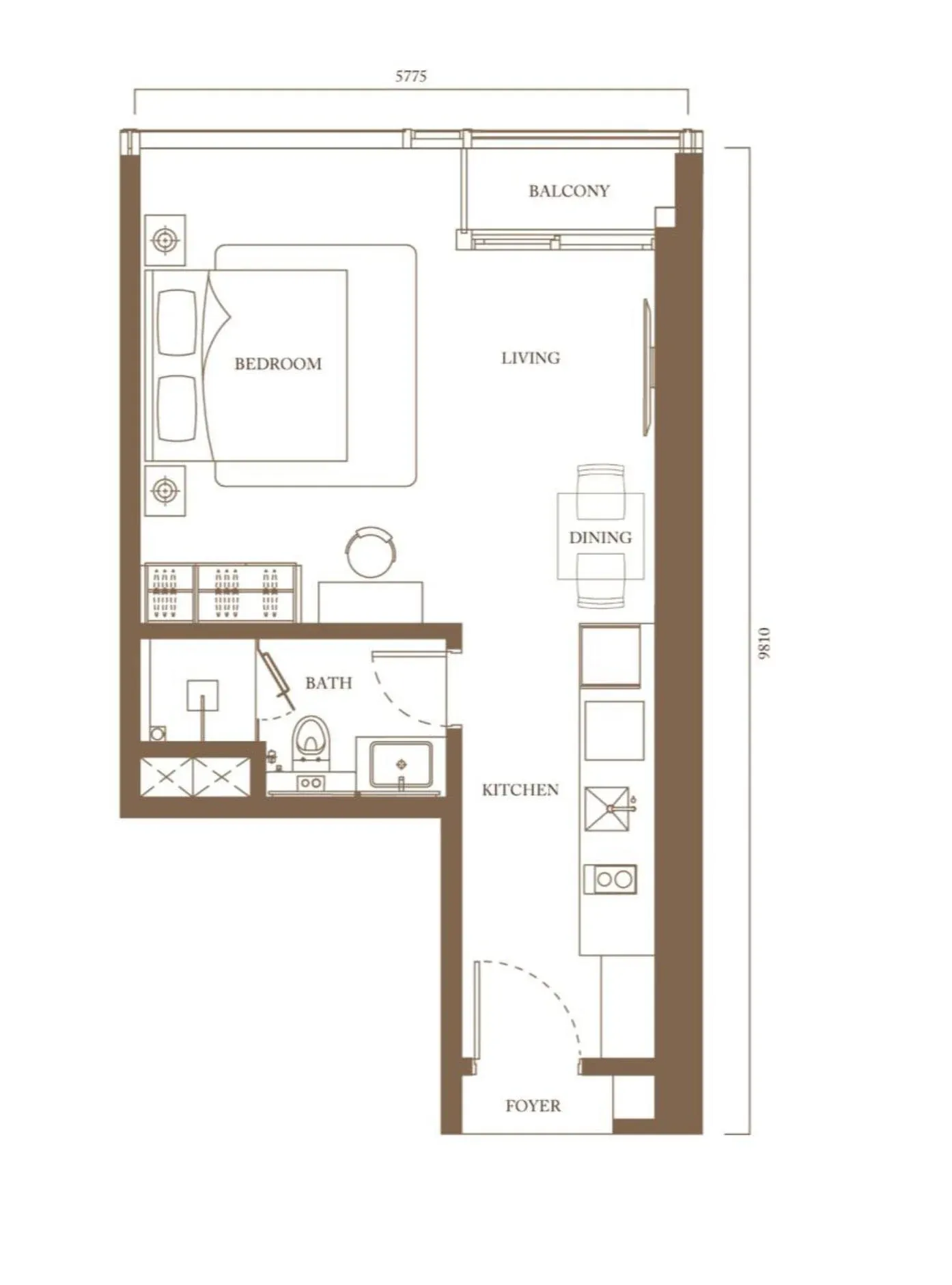 Pavilion Square Type A floor plan, 46.8 sqm / 504 sqft, Studio
