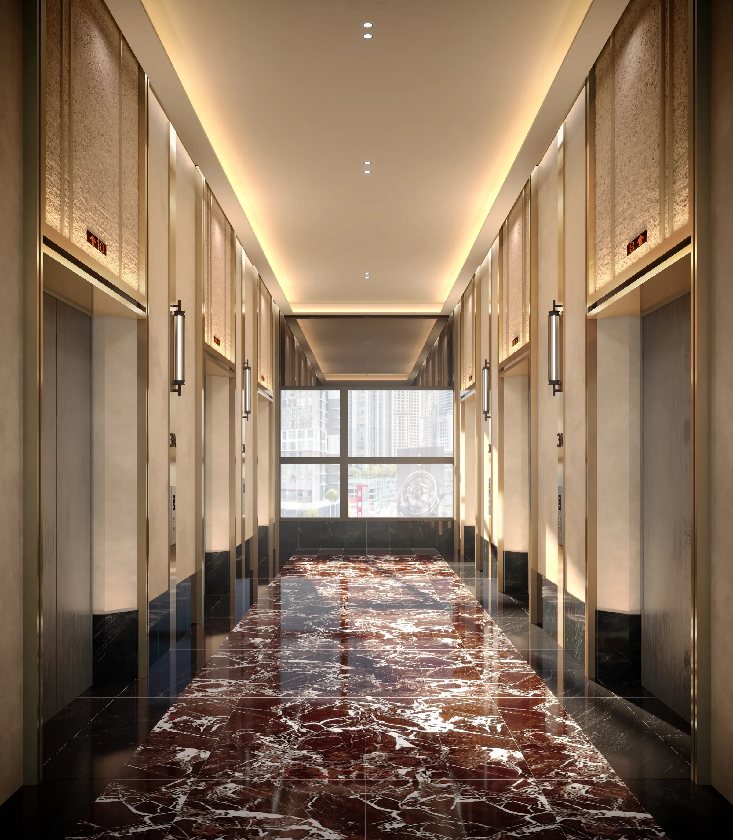 Lift lobby with marble flooring