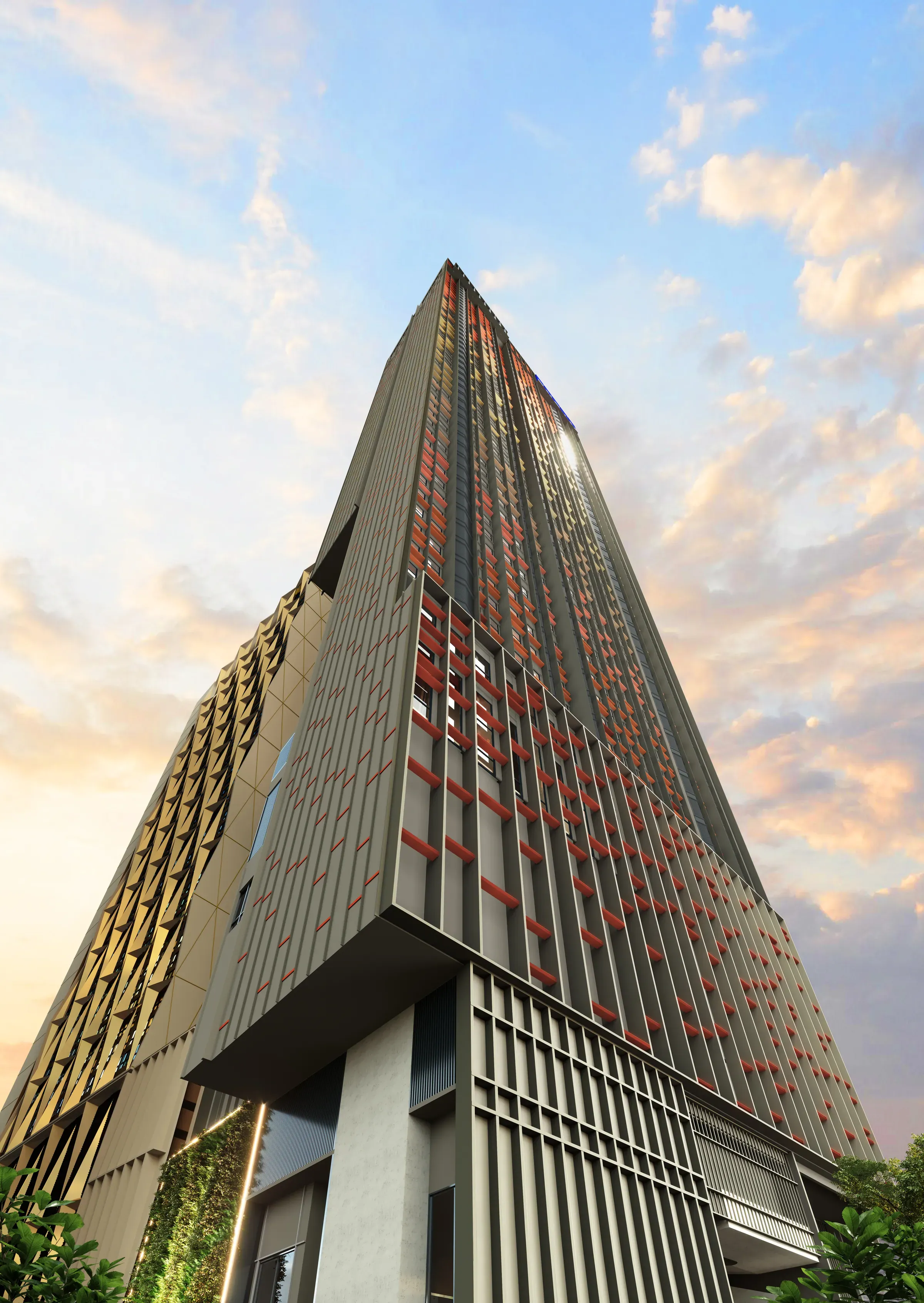 The Phoeniz Suites tower seen from street level against the sky