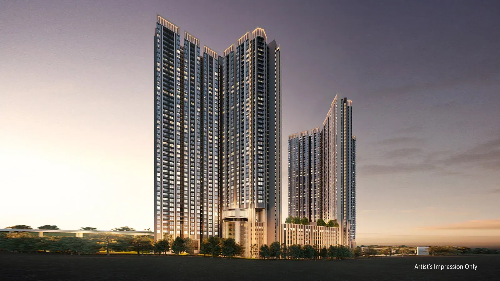 The REN Residences towers in Bukit Jalil at dusk
