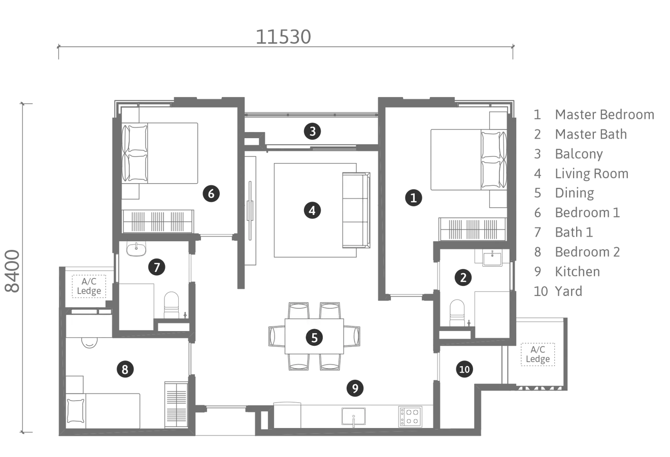 REN Residences Type A floor plan, 920 sqft, 3 Bedroom