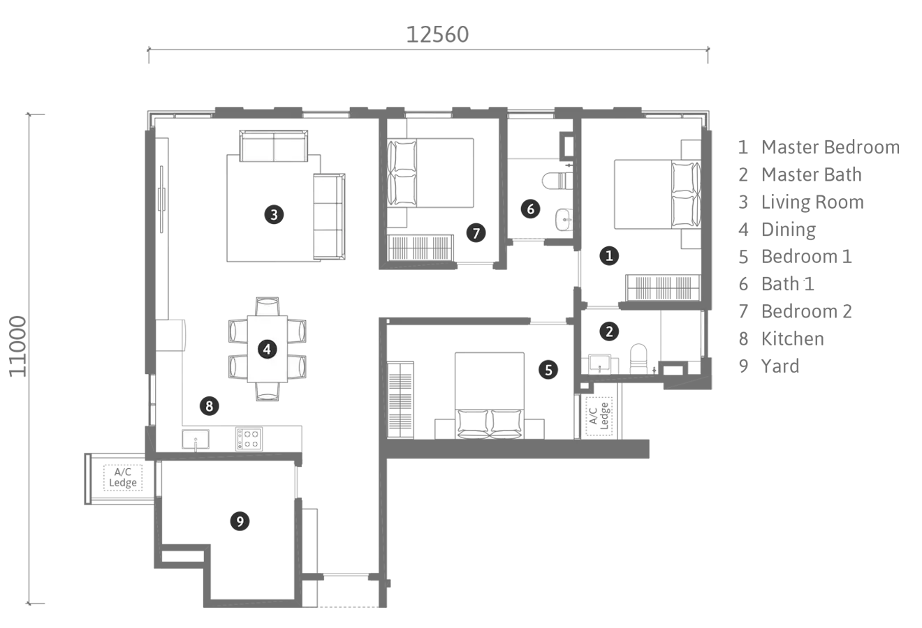 REN Residences Type B3 floor plan, 1,120 sqft, 3 Bedroom