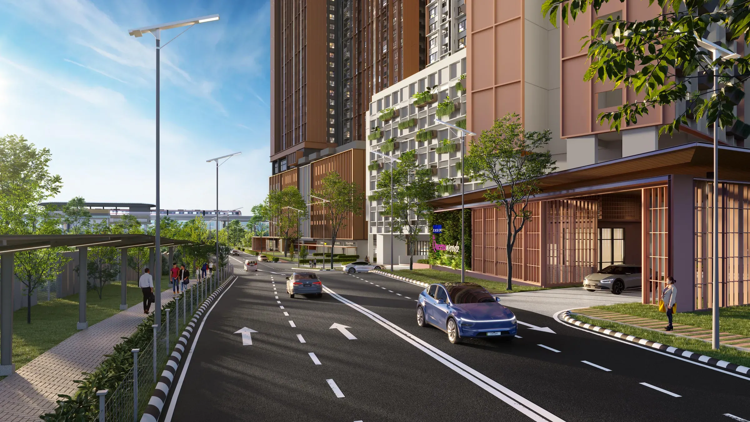 The covered walkway from The Queenswoodz towards Awan Besar LRT station