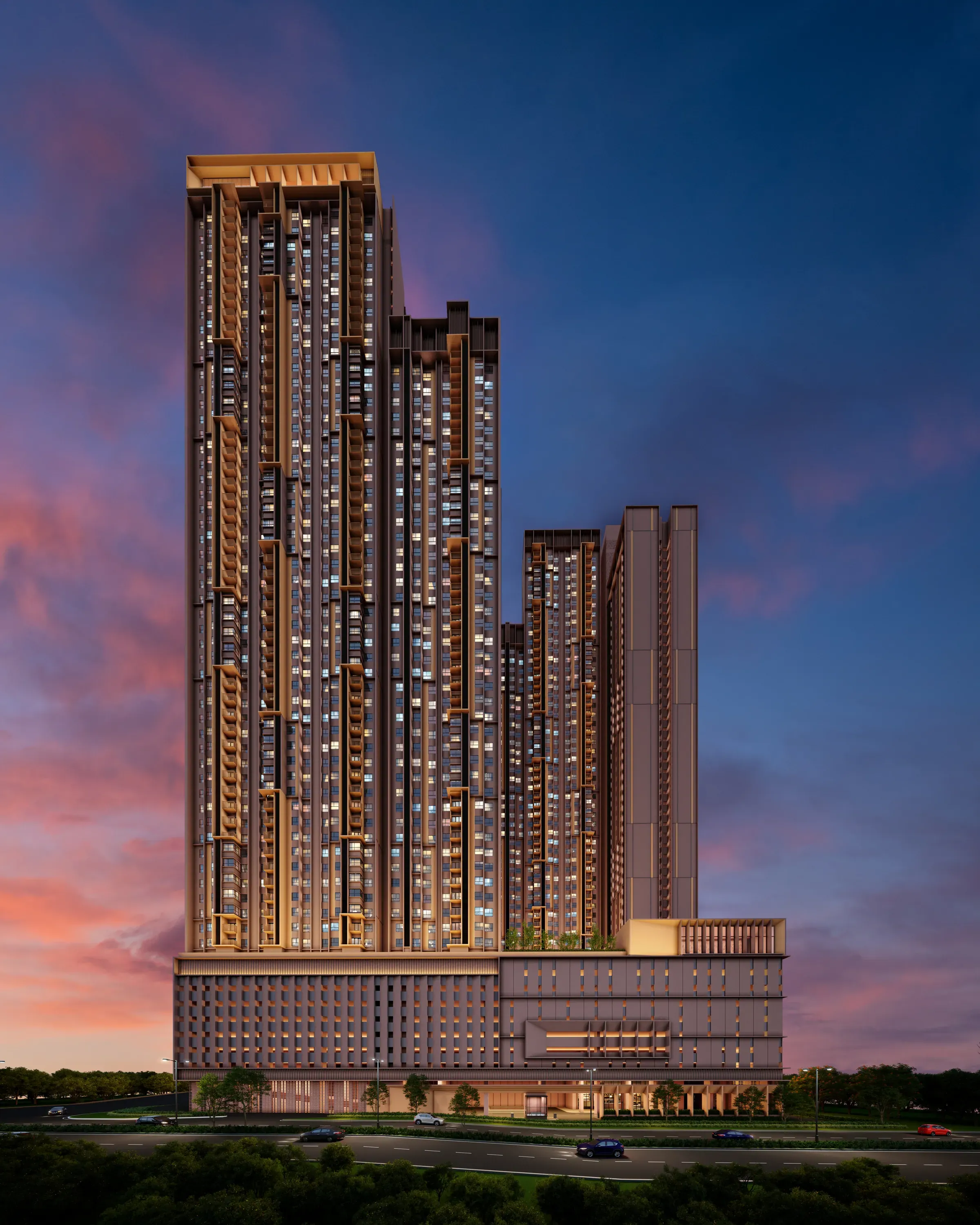 Vividz Residences towers in Bukit Jalil at sunset